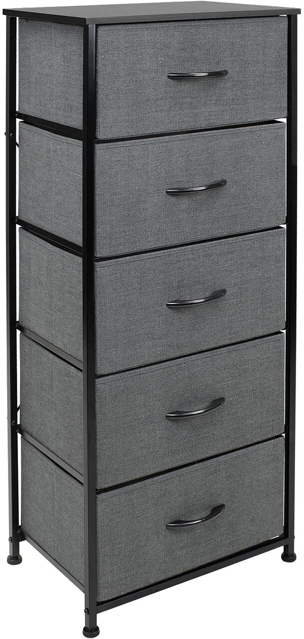 Sorbus Narrow 5 Drawers Nightstand with Steel Frame, Wood Top, Easy Pull Fabric Bins for Home, Bedroom, Office & Dorm
